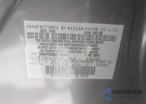 2025 Nissan Kicks Sv Intelligent Awd z USA, uszkodzony, nr VIN 3N8AP6CB4SL369860